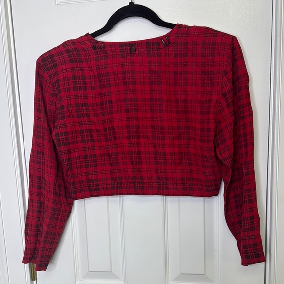 Pottery Vintage Croppwd Red Plaid Women's Jacket - Picture 8 of 11